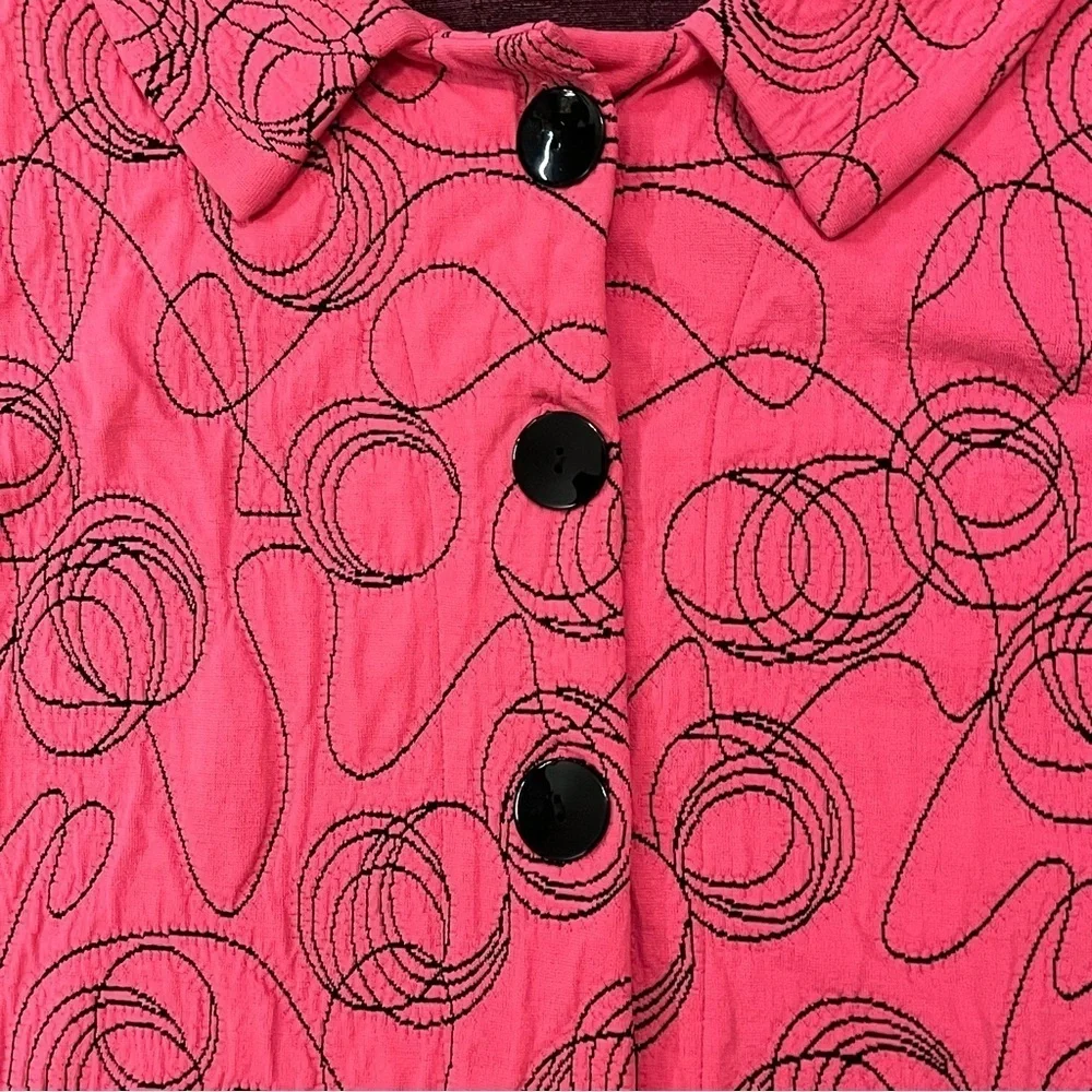 ANDRIA LIEU Francesca Jacket Sz Petite M Pink Black Embroidered Stretch‎ Buttons